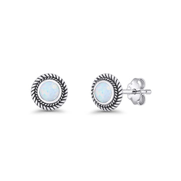 Round Lab Created White Opal Twisted Rope Stud Earring 925 Sterling Silver Wholesale